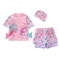 thumbnail image 1 of Tiijoy Girl's Swimsuit Cute Cartoon Short Sleeve Rash Guard Shorts Swim Cap, 3-Piece, Sizes 3-12, 1 of 7