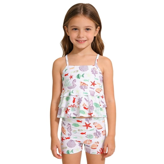 Tiijoy Girl's Tankini Swimsuit UPF 50+ Bathing Suits Cute Beach Swimwear, Sizes 4-8