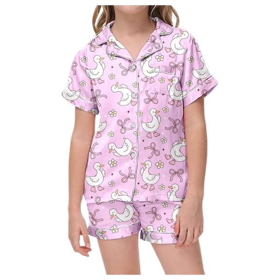 Tiijoy Girl's Valentine's Day Pajamas Short Sleeve Button Shirt Shorts Sleepwear, Sizes 12-13