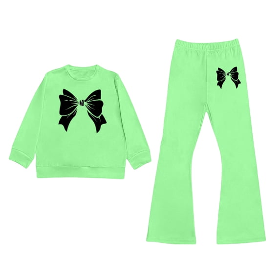 Tiijoy Girls 2-Piece Bow Crewneck Sweatshirt and Flared Pants Outfits, Sizes 3-10