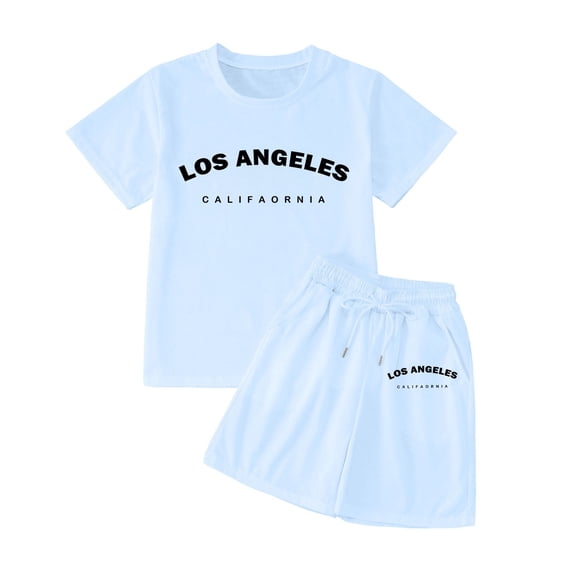 Tiijoy Girls 2 Piece Outfits Los Angeles Short Sleeve T Shirt and Shorts Set, Sizes 4-14