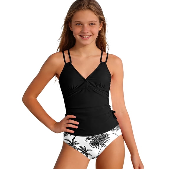 Tiijoy Girls 2-Piece Swimsuit Tankini Set Summer Beach UPF50+ Bathing Suit, Sizes 7-16