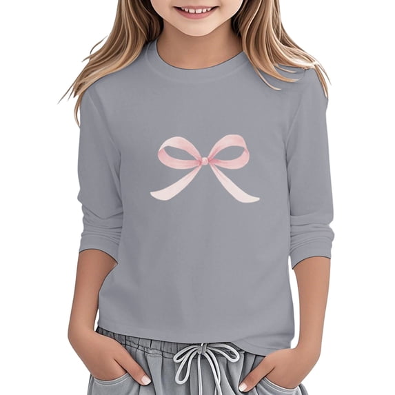 Tiijoy Girls 3/4 Sleeve Crew Neck T-Shirt Casual Bow Graphic T Shirt, Sizes 3-13