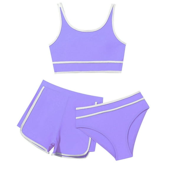 Tiijoy Girls 3 Piece Bikini Swimsuits with Boyshorts Swimwear Bathing Suit, Sizes 8-14