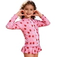 thumbnail image 1 of Tiijoy Girls 3-Piece Strawberry Print Bikini Swimsuit with Long Sleeve Zip-Up Rash Guard, Sizes 3-7, 1 of 6