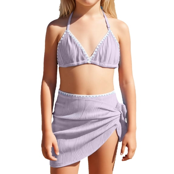 Tiijoy Girls 3-Piece Swimsuit Bikini Set with Cover-Up Beach Bathing Suits, Sizes 7-14