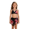 thumbnail image 1 of Tiijoy Girls 3-Piece Swimsuit Flower Bikini Set with Cover Up Skirt, Black, Sizes 9-10, 1 of 5