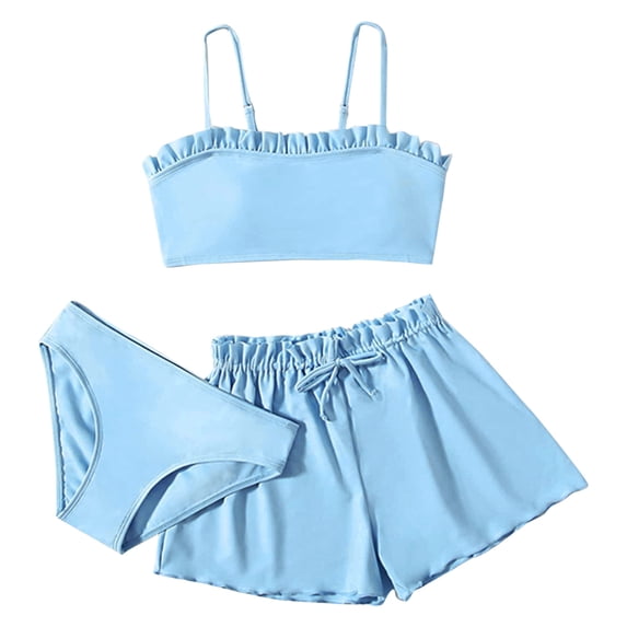 Tiijoy Girls 3 Piece Swimsuits Rullfed Bikini Set Beach Bathing Suit Swim Set, Sizes 8-16