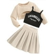thumbnail image 1 of Tiijoy Girls 3Pcs Outfits Letter Print Camisole Cropped Sweatshirt Pleated Skirt Set, Sizes 3-4, 1 of 7
