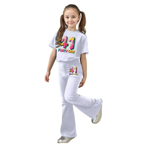 Tiijoy Girls 4 1 Short Sleeve T Shirt Flared Pants Outfits Comfy Clothes Set, Sizes 9-10