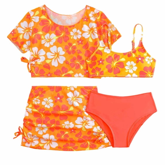 Tiijoy Girls 4-Piece Swimsuit Bikini Set with Cover Ups Beach Bathing Suits, Sizes 8-13