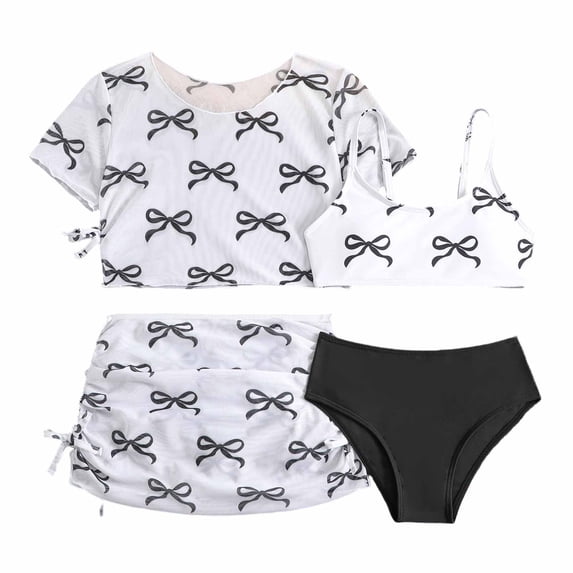 Tiijoy Girls 4-Piece Swimsuit Bikini Set with Cover Ups Beach Bathing Suits, Sizes 8-13