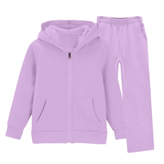Tiijoy Girls Athletic Outfits Zip Up Hoodie Wide Leg Sweatpants Sweatsuit, Purple, Sizes 3-14