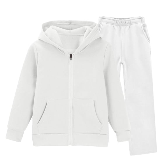 Tiijoy Girls Athletic Outfits Zip Up Hoodie Wide Leg Sweatpants Sweatsuit, White, Sizes 3-14