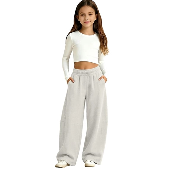 Tiijoy Girls Baggy Sweatpants Kids Casual Solid Wide Leg Athletic Pants, Size 5-15