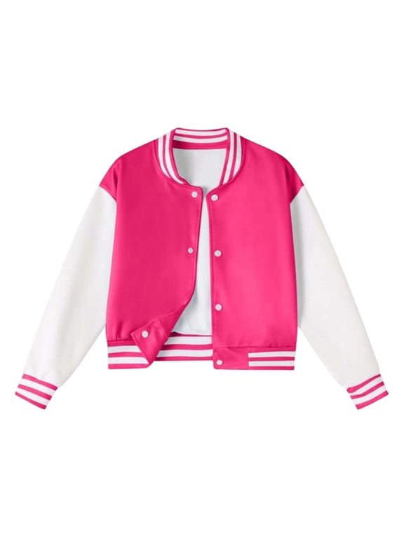 Girls Baseball Jacket Casual Athletic Cotton Varsity Jacket Top, Sizes 3-14