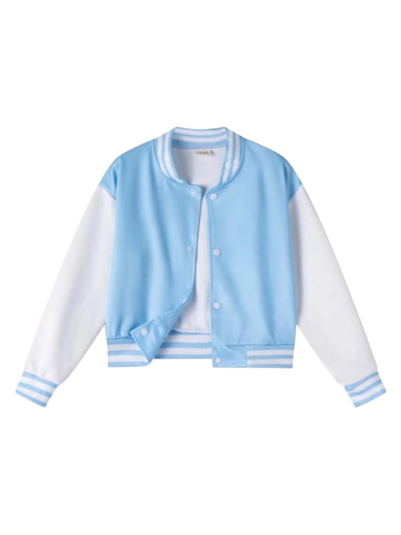 Girls Baseball Jacket Casual Athletic Cotton Varsity Jacket Top, Sizes 3-14