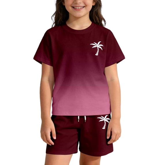Tiijoy Girls Beach Outfits Gradient Short Sleeve T-Shirt Shorts Sets, Sizes 7-8