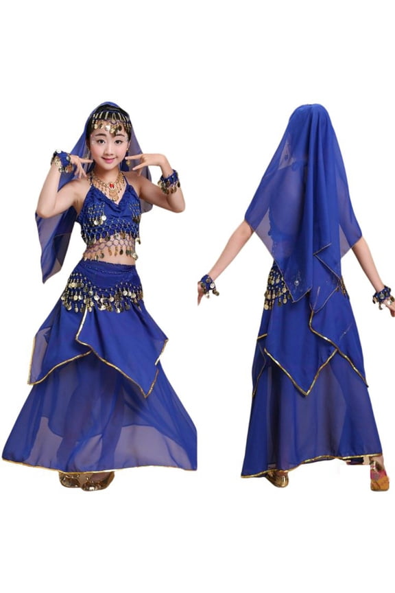 Girls Belly Dance Outfit Set Stage Performance Dance Top Skirt with Accessories, Sizes 11-14
