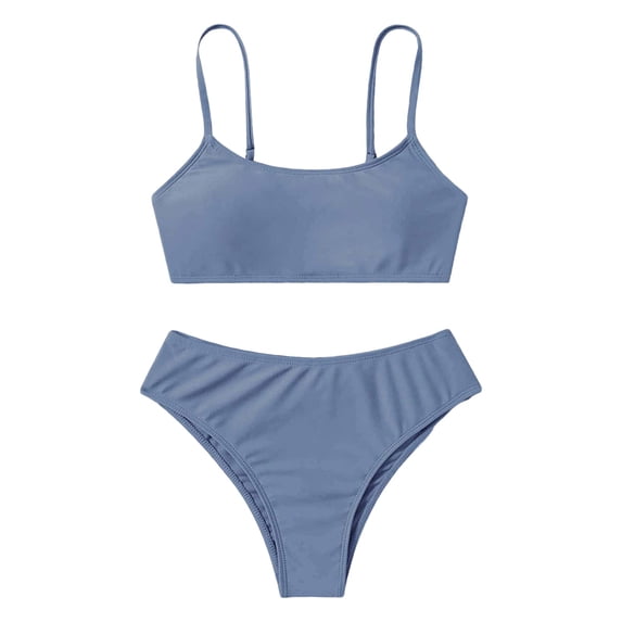 Tiijoy Girls Bikini Swimsuit Solid Color Beach Bathing Suit with Adjustable Straps