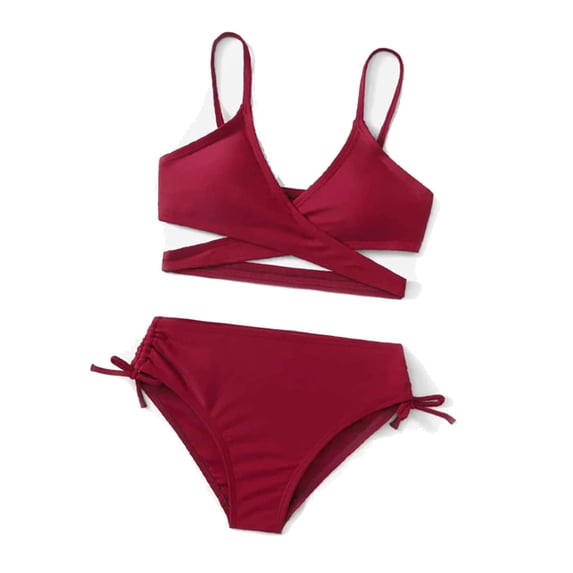Tiijoy Girls Bikini Swimsuits Beach Solid Adjustable Strap Bathing Suits Swimwear