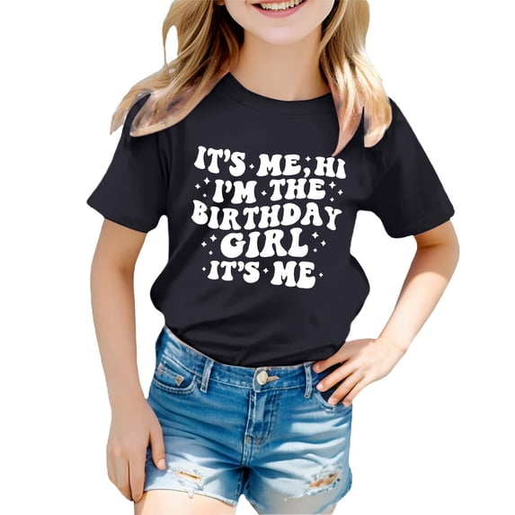 Tiijoy Girls Birthday Shirt Letter Print Short Sleeve Crew Neck T Shirt Tee, Sizes 3-12