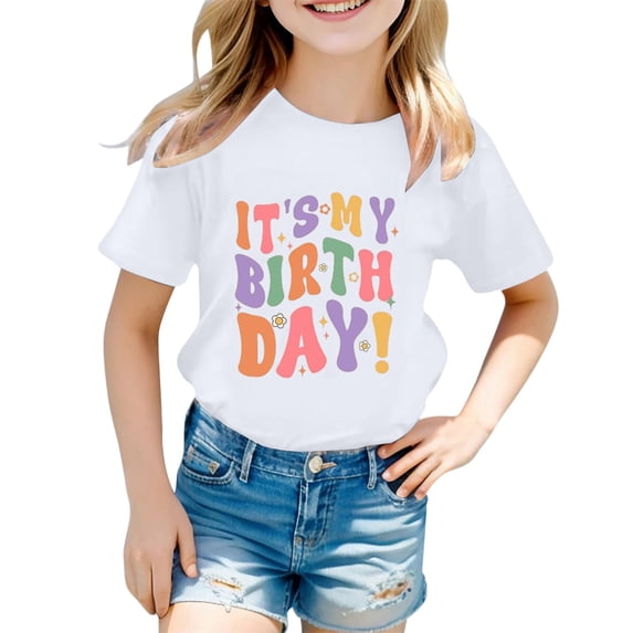 Tiijoy Girls Birthday Short Sleeve T Shirt Summer Breathable Round Neck Tshirt, Sizes 12-13