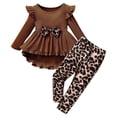 thumbnail image 1 of Tiijoy Girls Bow Ruffle Long Sleeve High Low Dress Leopard Pants Set, Sizes 7-8, 1 of 4