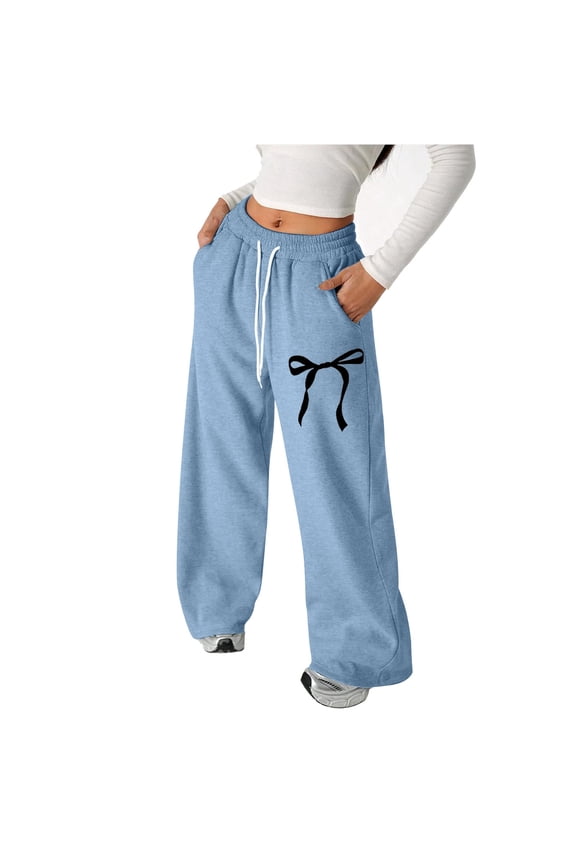 Girls Bow Straight Leg Sweatpants Casual Loose Fit Drawstring Pants, Sizes 4-16