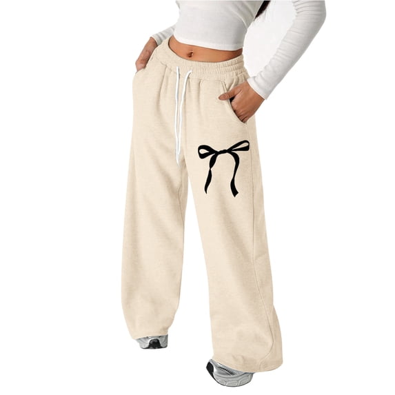 Tiijoy Girls Bow Straight Leg Sweatpants Casual Loose Fit Drawstring Pants, Sizes 4-16