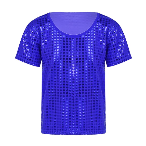 Tiijoy Girls Boys Sequin Glitter Short Sleeve T-Shirt Party Dance T Shirt, Sizes 6-7