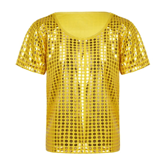 Tiijoy Girls Boys Sequin Glitter Short Sleeve T-Shirt Party Dance T Shirt, Sizes 6-7