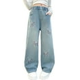 thumbnail image 1 of Tiijoy Girls Butterfly Embroidery Baggy Jeans Toddler Straight Leg Pull On Denim Pants, Sizes 4-5, 1 of 8