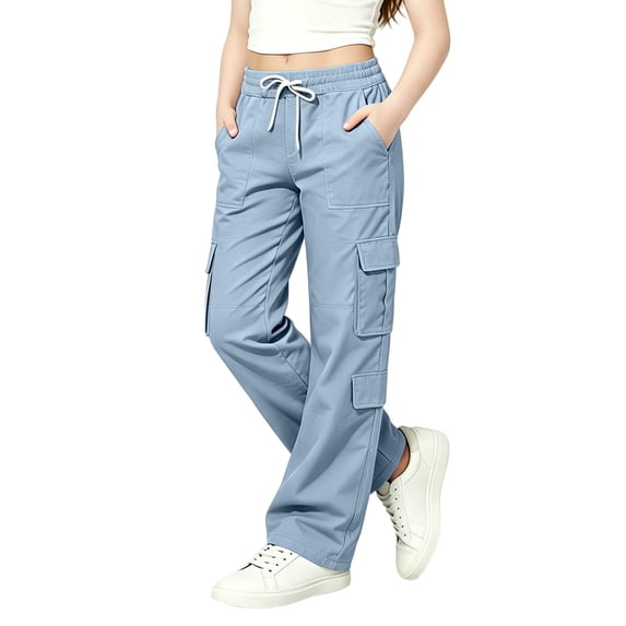 Tiijoy Girls Cargo Pants Outdoor Casual Solid Relaxed Straight Pants, Size 5-14