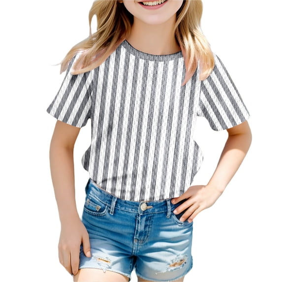 Tiijoy Girls Carnival Striped T Shirt Short Sleeve Crew Neck T-Shirt, Sizes 2-15