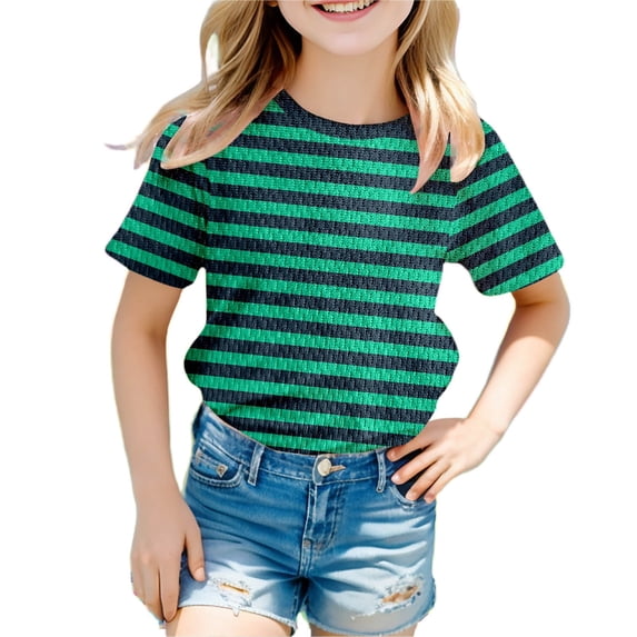 Tiijoy Girls Carnival Striped T-Shirt Unisex Casual Short Sleeve T Shirt, Sizes 2-15
