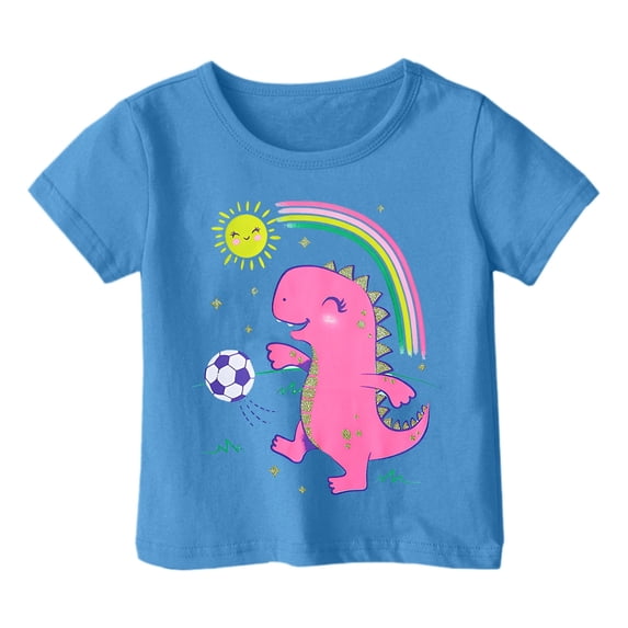 Tiijoy Girls Cartoon Dinosaur Graphic T-Shirt Casual Short Sleeve Tshirt Tee, Sizes 1-13
