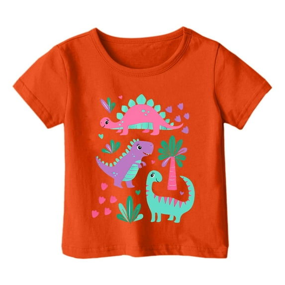 Tiijoy Girls Cartoon Dinosaur T-Shirt Casual Short Sleeve Crew Neck T Shirt, Sizes 1-13