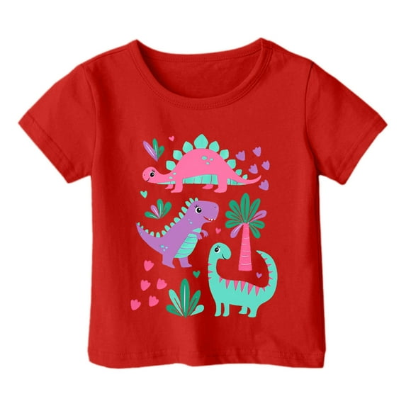 Tiijoy Girls Cartoon Dinosaur T-Shirt Casual Short Sleeve Crew Neck T Shirt, Sizes 1-13