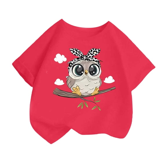 Tiijoy Girls Cartoon Owl Short Sleeve T-Shirt Summer Casual Crew Neck T Shirt, Sizes 2-14
