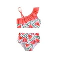 thumbnail image 1 of Tiijoy Girls Cartoon Watermelon Print Ruffle Bikini Set Cute Swimsuit, Sizes 3-4, 1 of 5