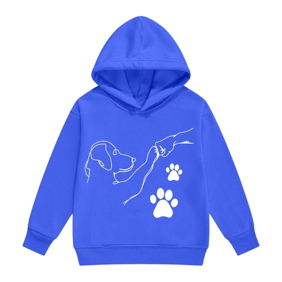 Tiijoy Girls Casual Hoodie Dog Paw Hand Long Sleeve Hooded Sweatshirt, Blue, Sizes 2-13