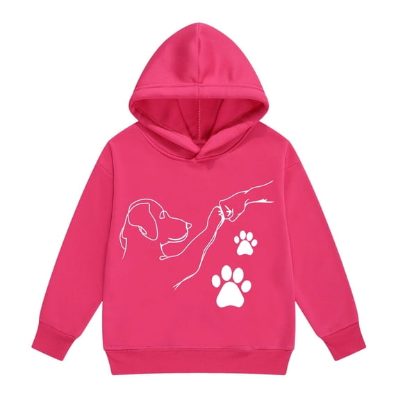 Tiijoy Girls Casual Hoodie Dog Paw Hand Long Sleeve Hooded Sweatshirt, Sizes 2-13