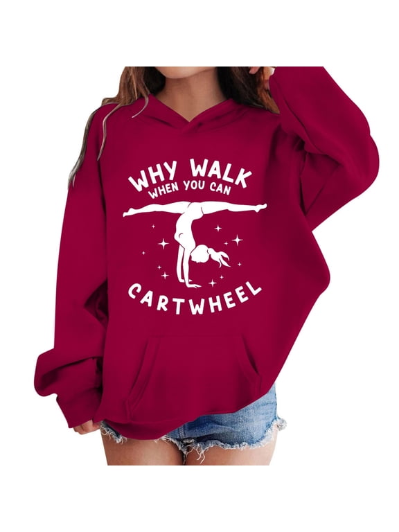 Girls Casual Hoodie Gymnastics Graphic Pullover Sweatshirt Top, Sizes 2-13