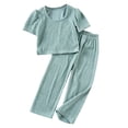 thumbnail image 1 of Tiijoy Girls Casual Outfit Sets Solid Breathable Short Sleeve T Shirt Pants Set, Sizes 2-3, 1 of 8
