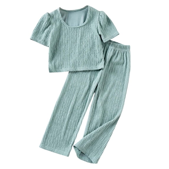 Tiijoy Girls Casual Outfit Sets Solid Breathable Short Sleeve T Shirt Pants Set, Sizes 2-3