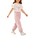 thumbnail image 1 of Tiijoy Girls Casual Outfits Bow Graphic Short Sleeve T-Shirt Jogger Pants Set, Sizes 4-5, 1 of 8