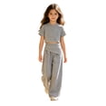 thumbnail image 1 of Tiijoy Girls Casual Outfits Short Sleeve T-Shirt Asymmetrical Sweatpants Set, Sizes 5-7, 1 of 5