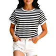 thumbnail image 1 of Tiijoy Girls Casual Striped T Shirt Round Neck Short Sleeve Tshirt, Black, Sizes 2-13, 1 of 3