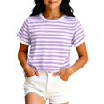 thumbnail image 1 of Tiijoy Girls Casual Striped T Shirt Round Neck Short Sleeve Tshirt, Purple, Sizes 2-13, 1 of 3